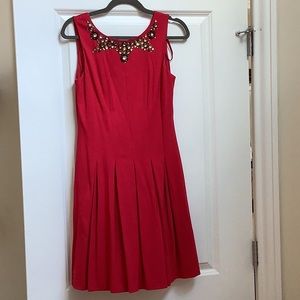 Adrianna Papell bejeweled red dress.